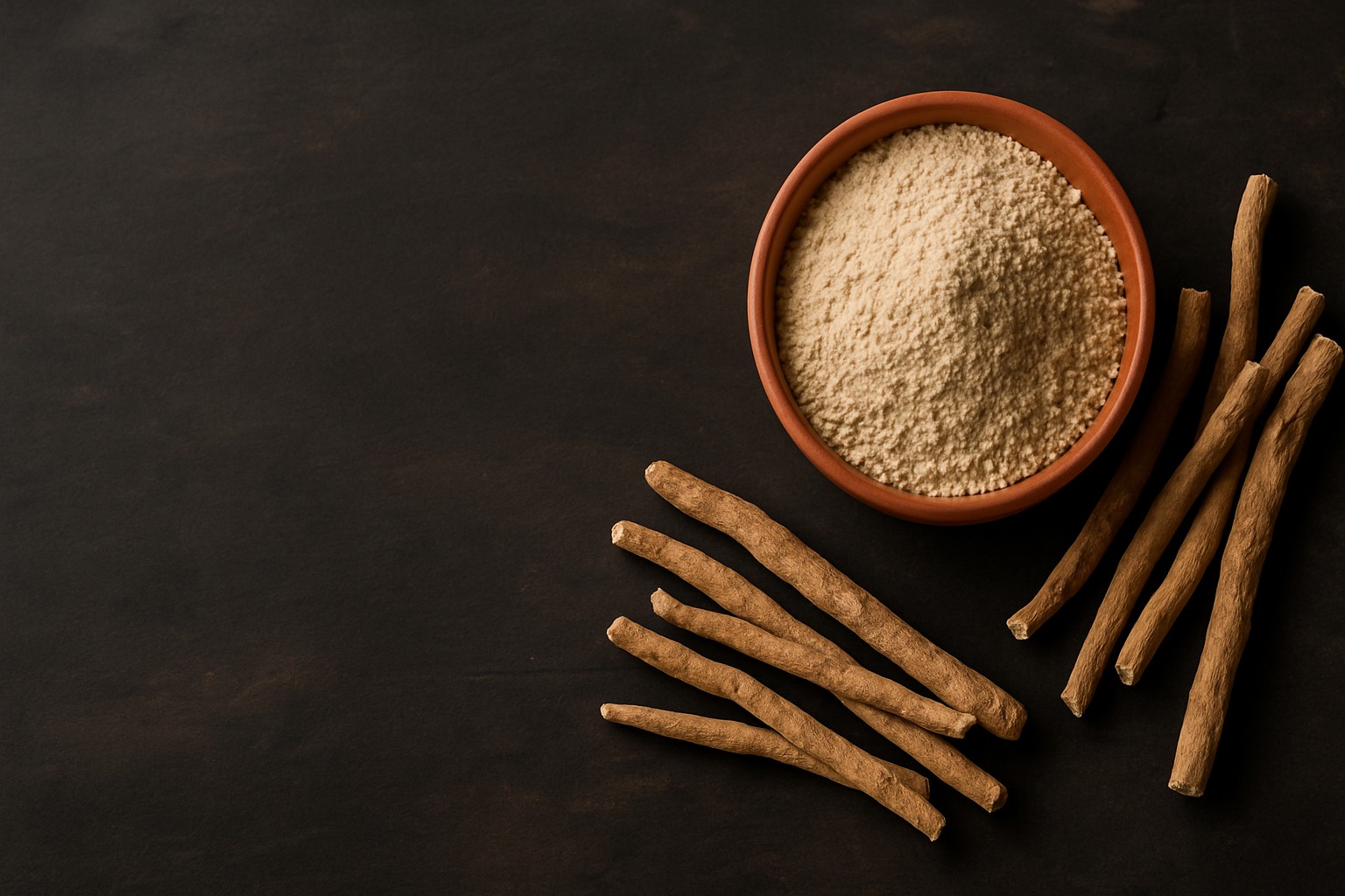 Ashwagandha wortel en poeder achtergrond